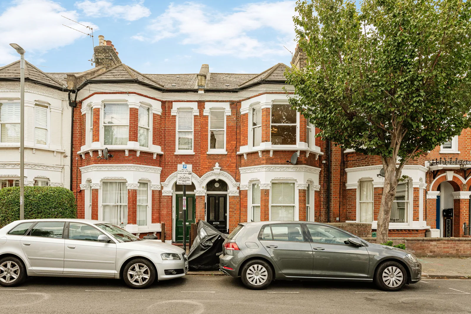 The Victorian terrace on Knoll Road, seen from the street